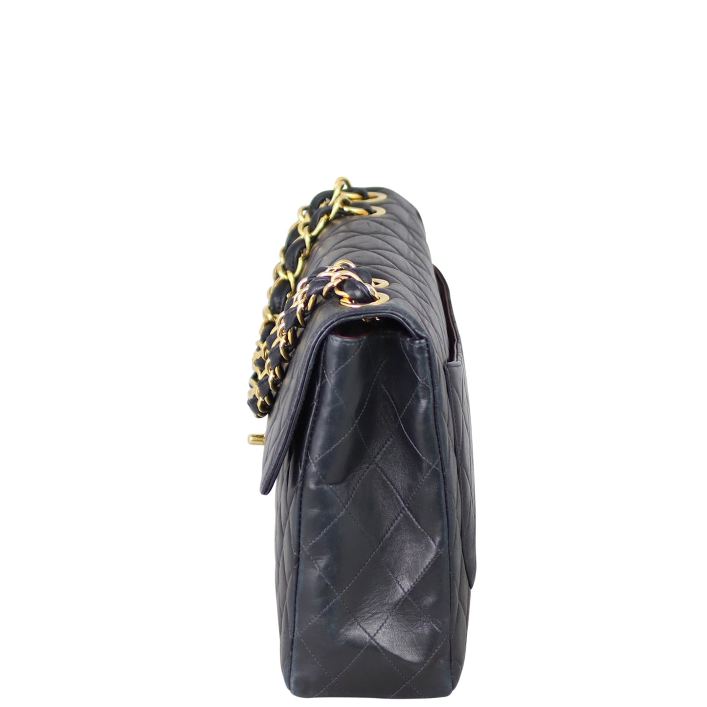 Chanel Classic Single Maxi Hardware Handbag Black Gold