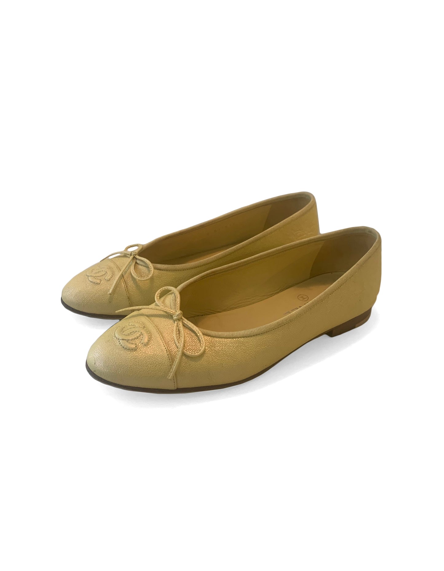 Chanel Iridescent Yellow Caviar Cc Ballet Flats Sz 39 Women Shoes
