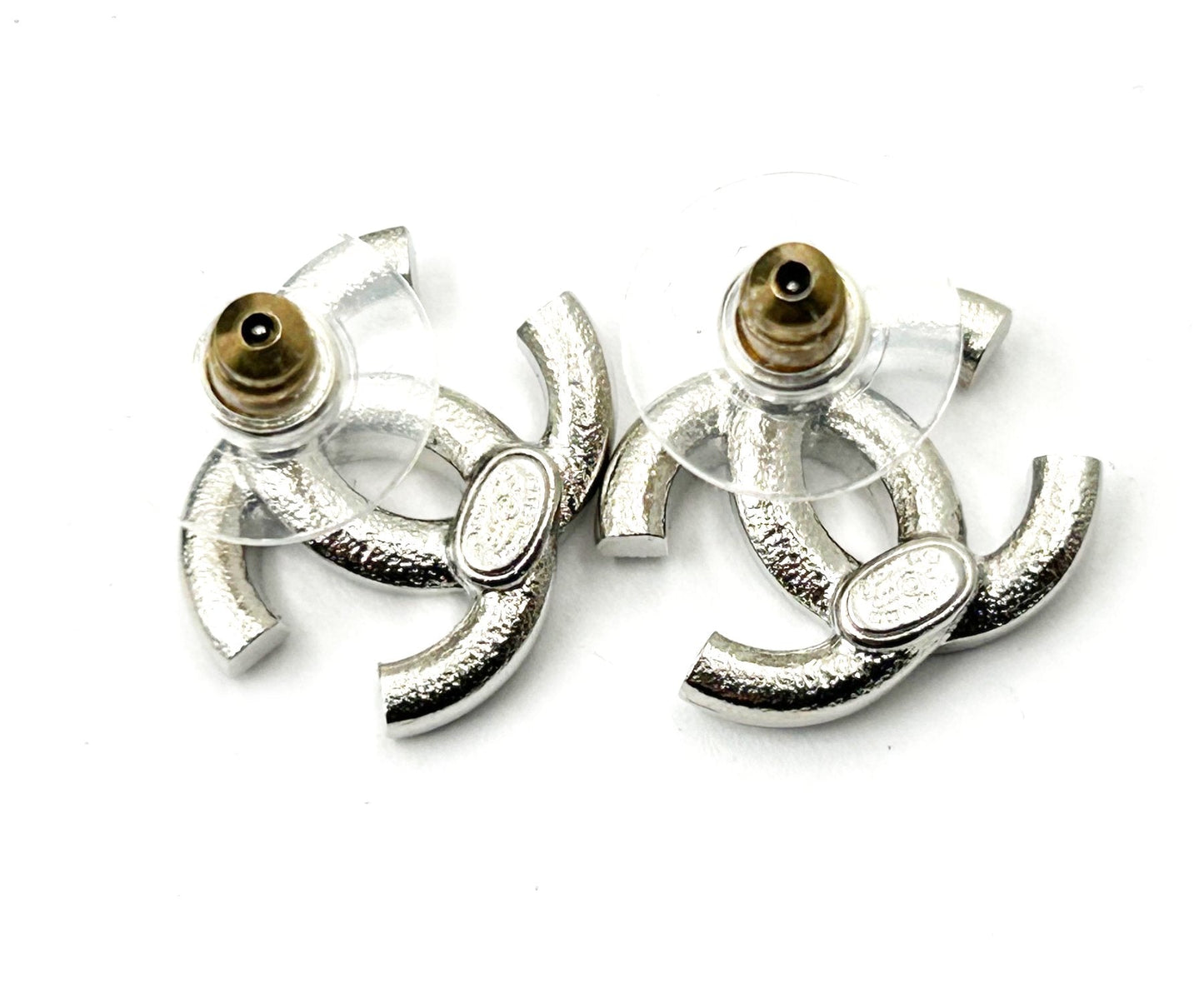Chanel Classic Silver CC Crystal Reissued Piercing Earrings