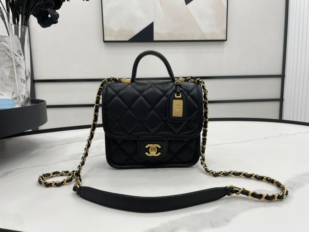 CHL 22K Top Qualityap 8.1in Black Flap Travel Bag