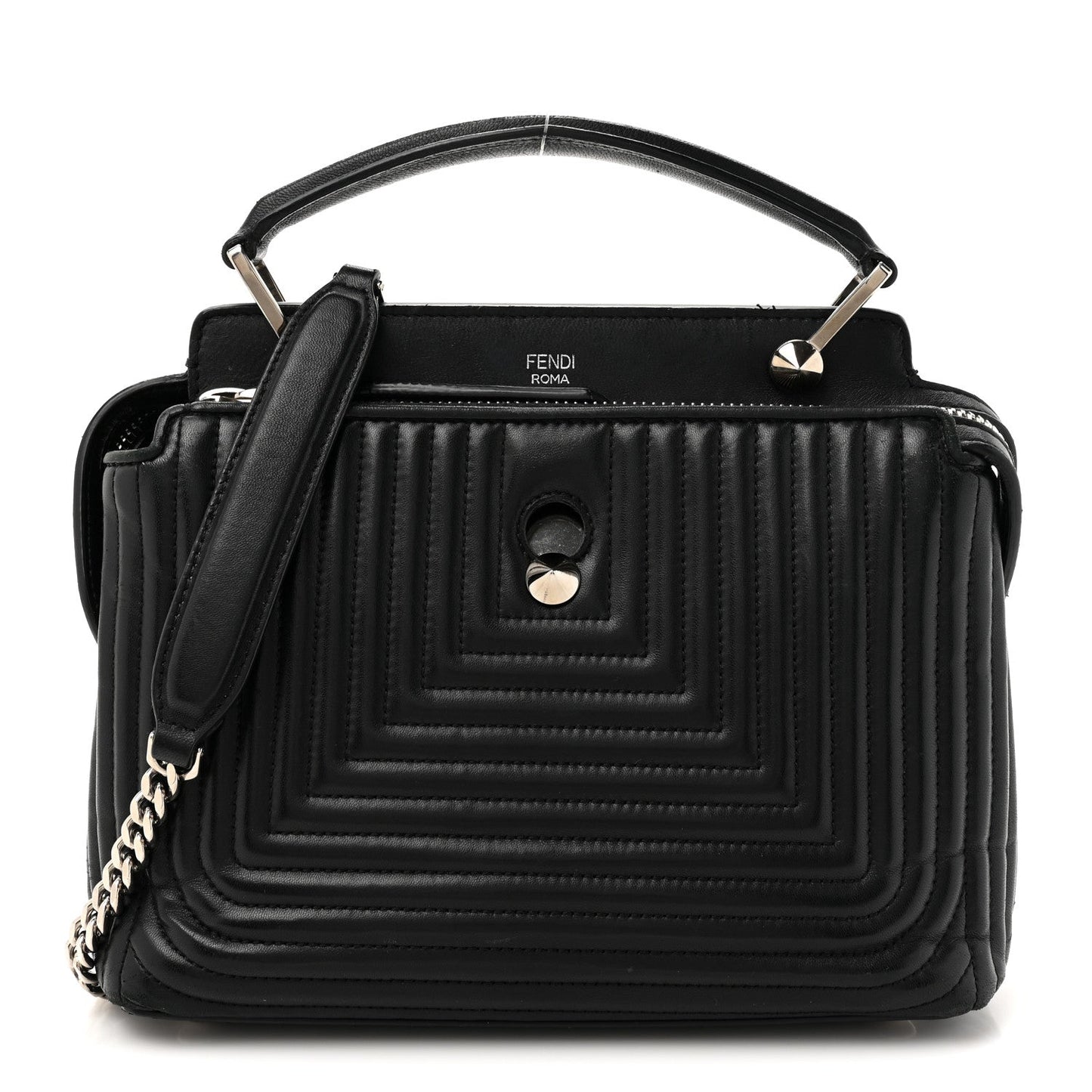 Fendi Crossbody Bag Shiny Nappa Trapuntata DotCom Satchel Leather Black Small Satchel Bag