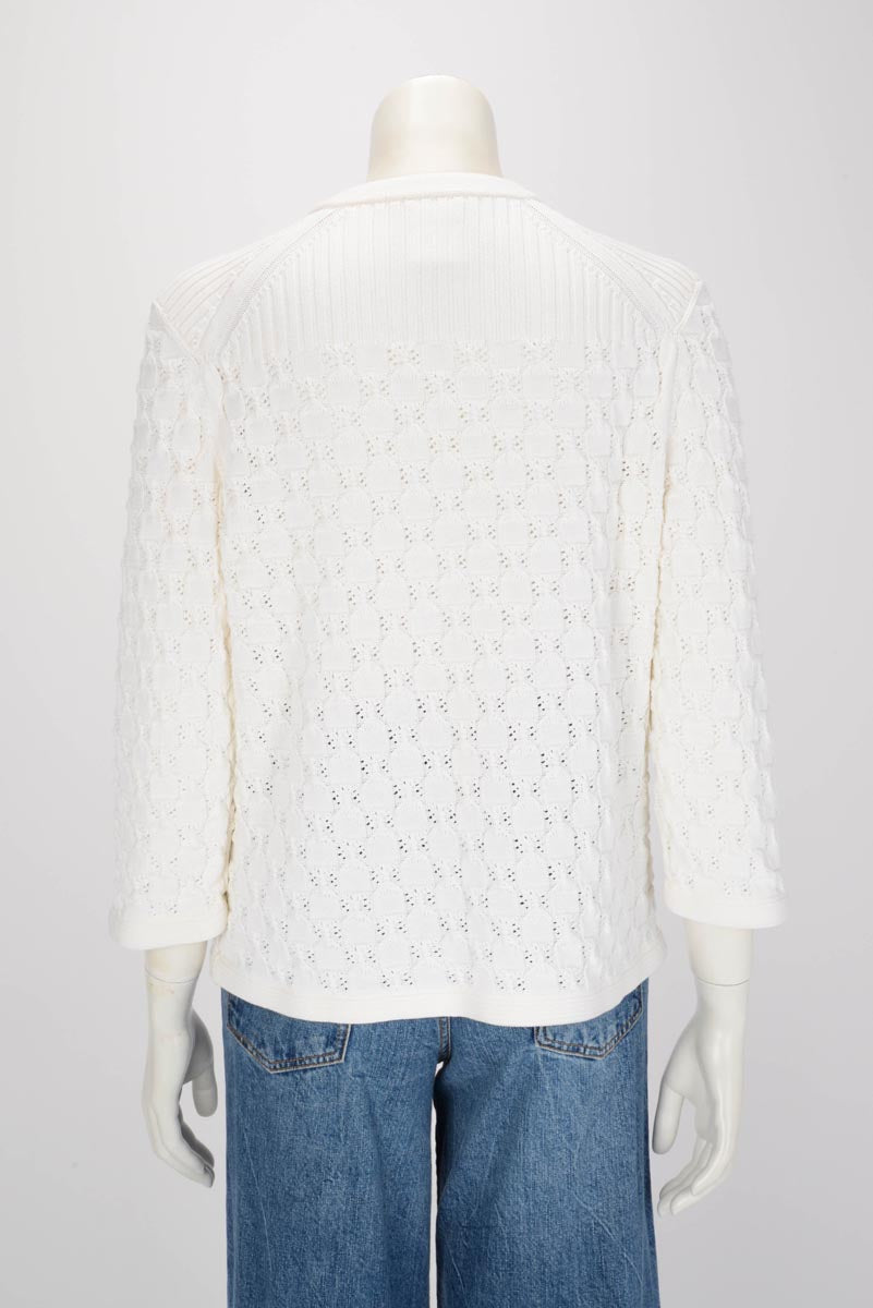 Chanel White Crochet Knit Four Pocket Cardigan Fr 48 Bag