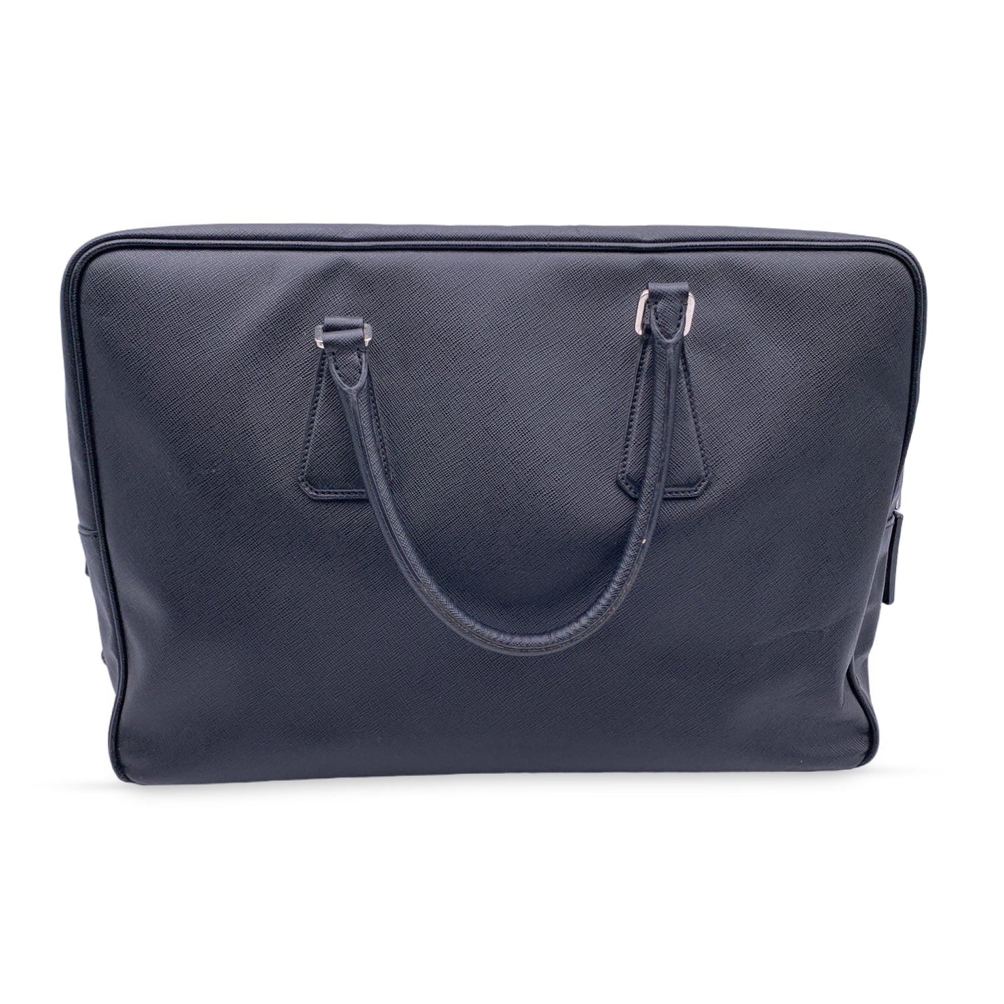 Prada Top Briefcase Satchel Work Bag Leather Saffiano Black Satchel Bag