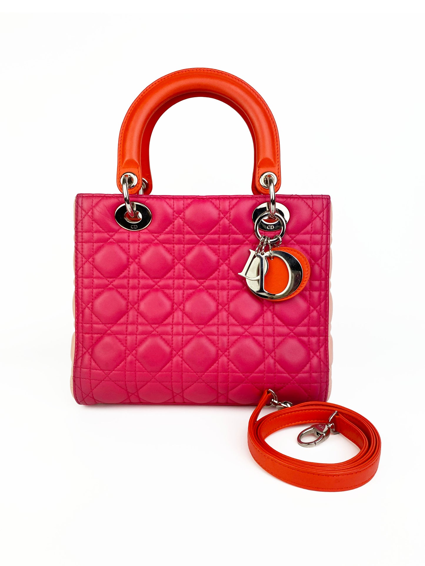 Dior Handbag Christian & Colourblock Lady Bag Pink Orange