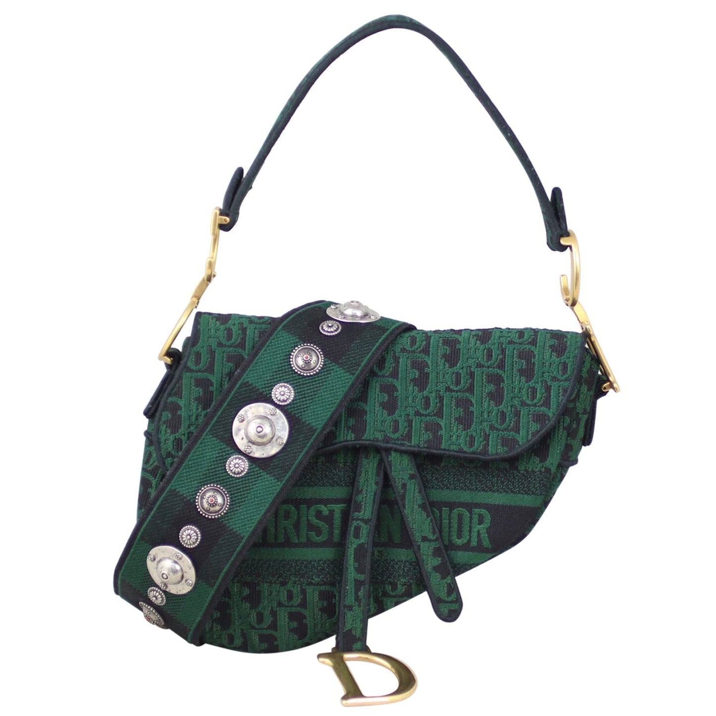 Dior Crossbody Bag Oblique Embroidery Saddle Bag with Tartan Canvas Shoulder Bag