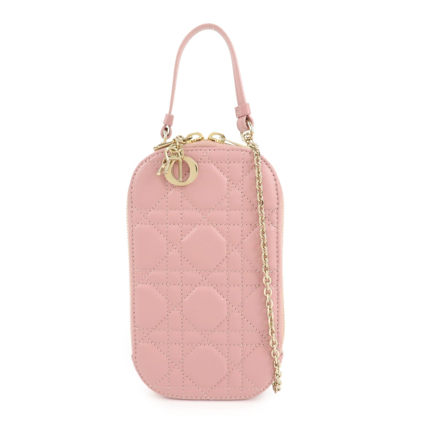 Dior Shoulder Bag Christian Cannage Phone Holder d Leather Pink