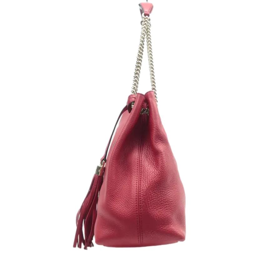 Gucci Soho Pebbled Shoulder Bag Leather Red Red 308982