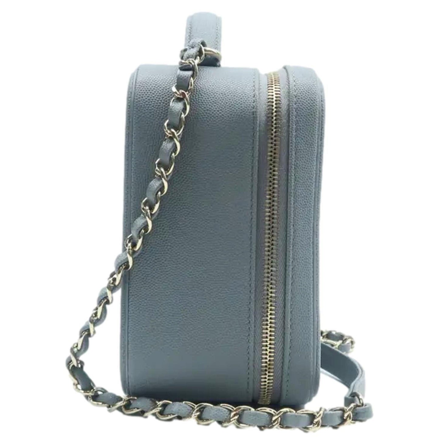 Chanel Vanity Filigree CC Caviar Quilted Grey Travel Bag