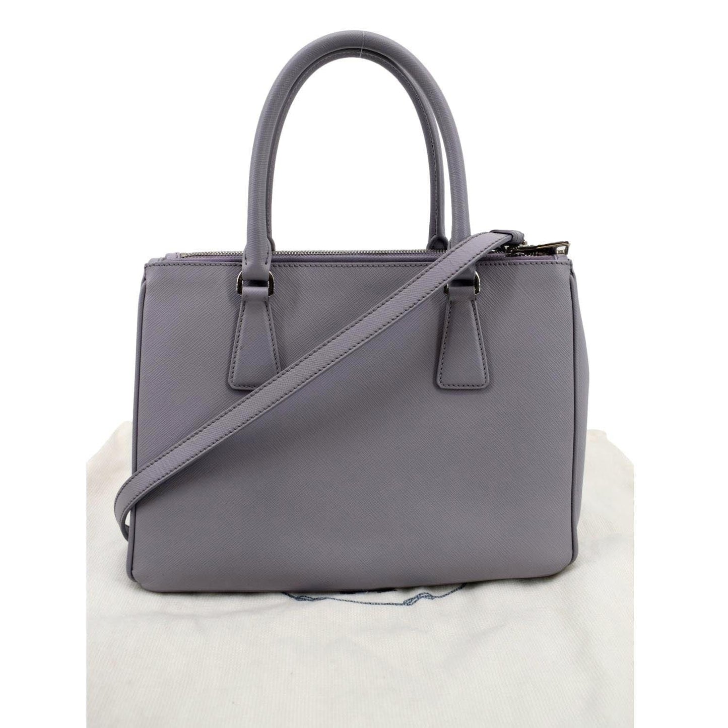 Prada Front Pocket Double Tote Shoulder Bag Light Leather Saffiano Purple