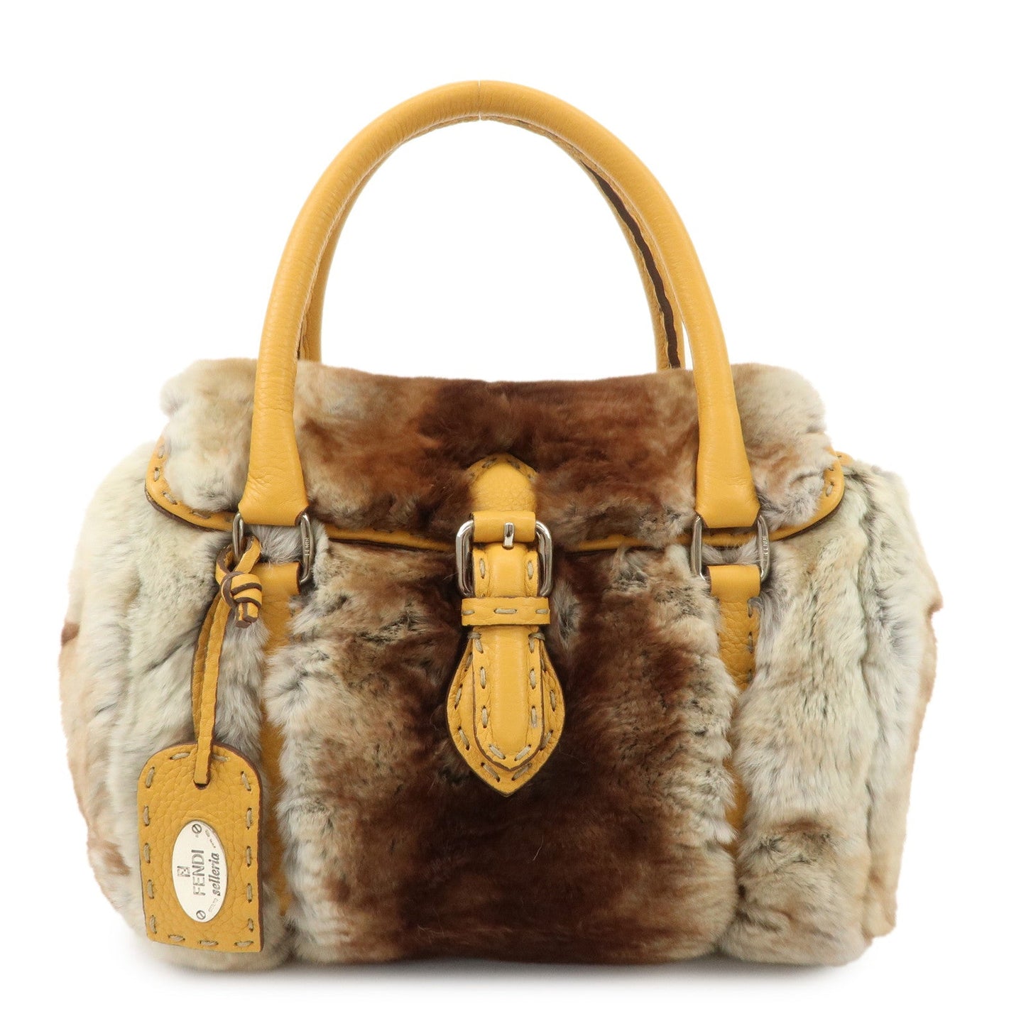 Fendi Bag Seleria Fur Linda Hand Bag d Leather White Brown Mini Bag