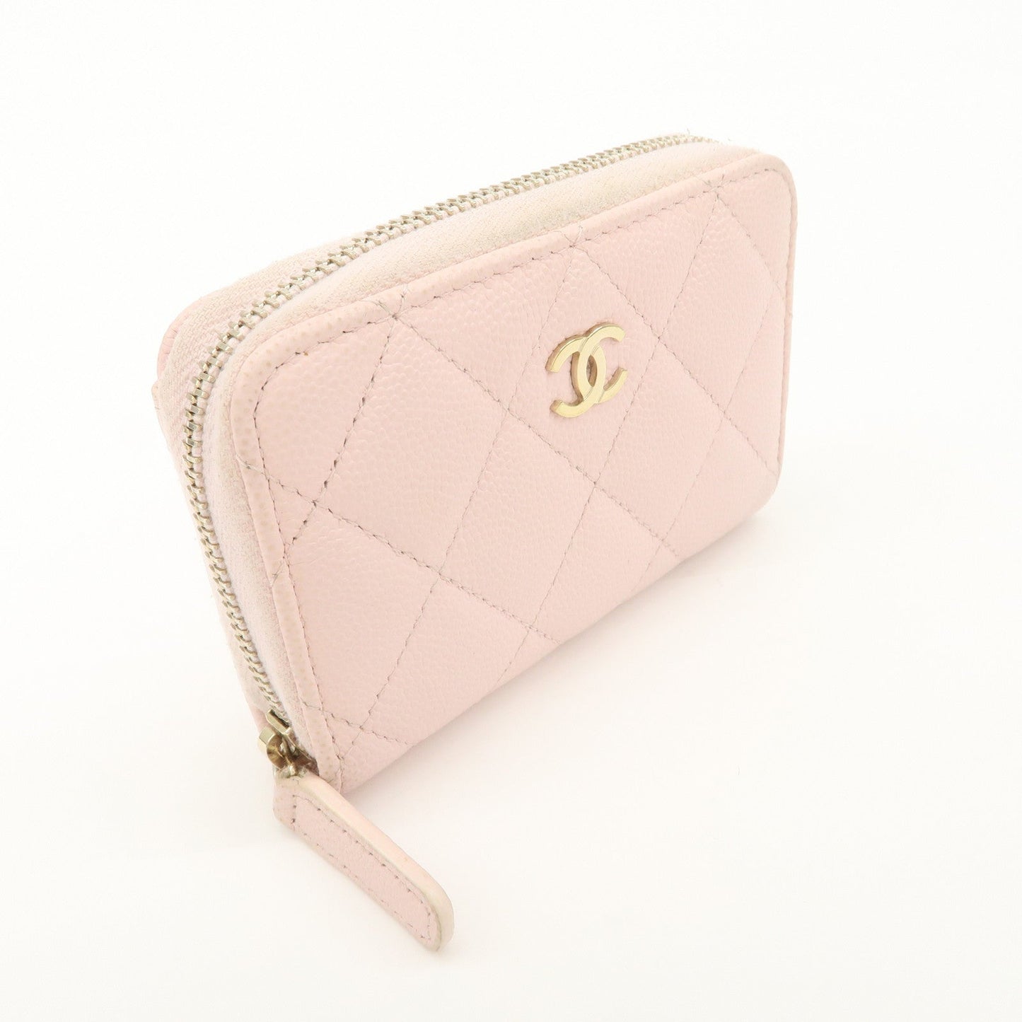 CHANEL Matelasse Caviarskin Classic Zip Around Coin Case Pink AP0216