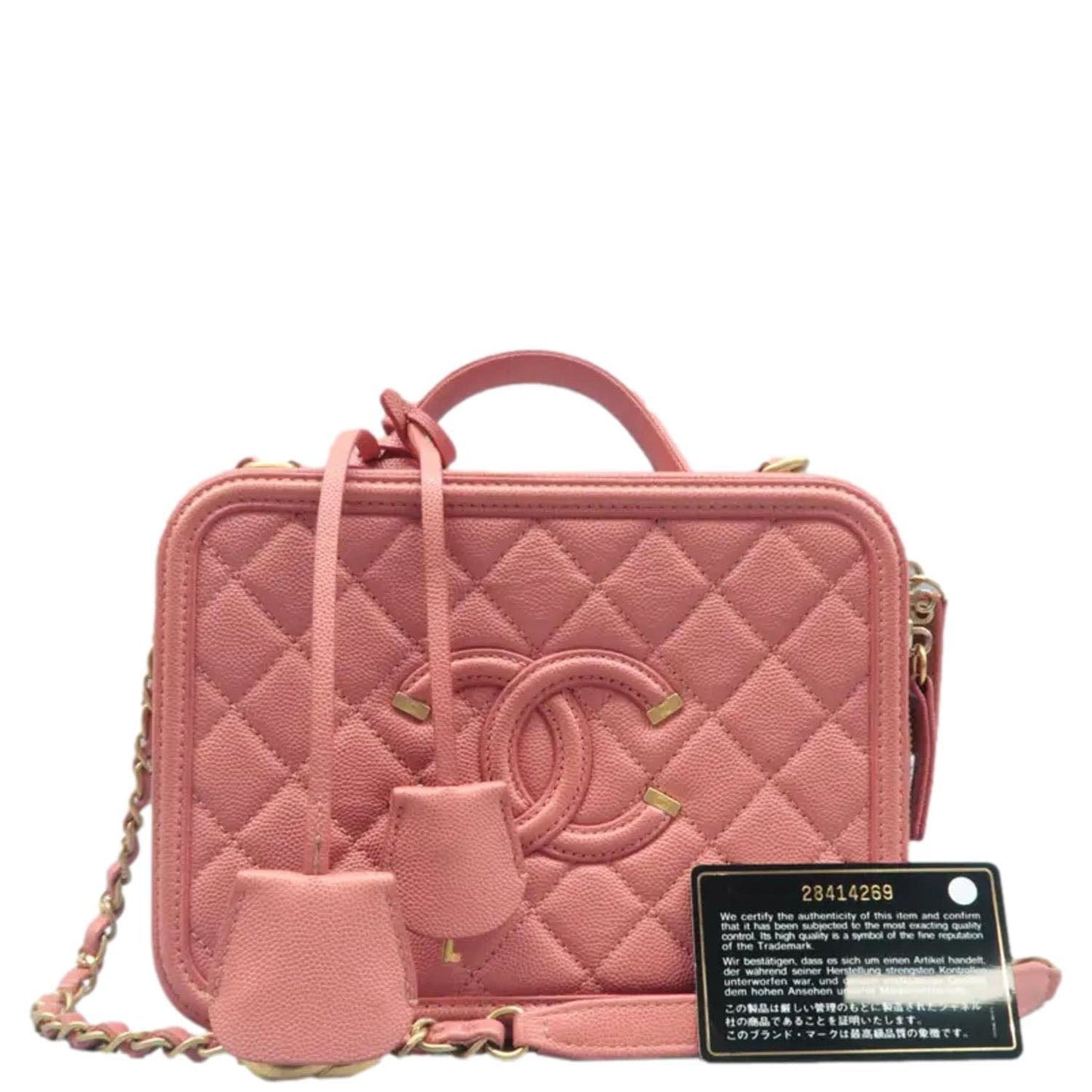Chanel Vanity Filigree CC Caviar Quilted Pink Travel Bag Pink 1