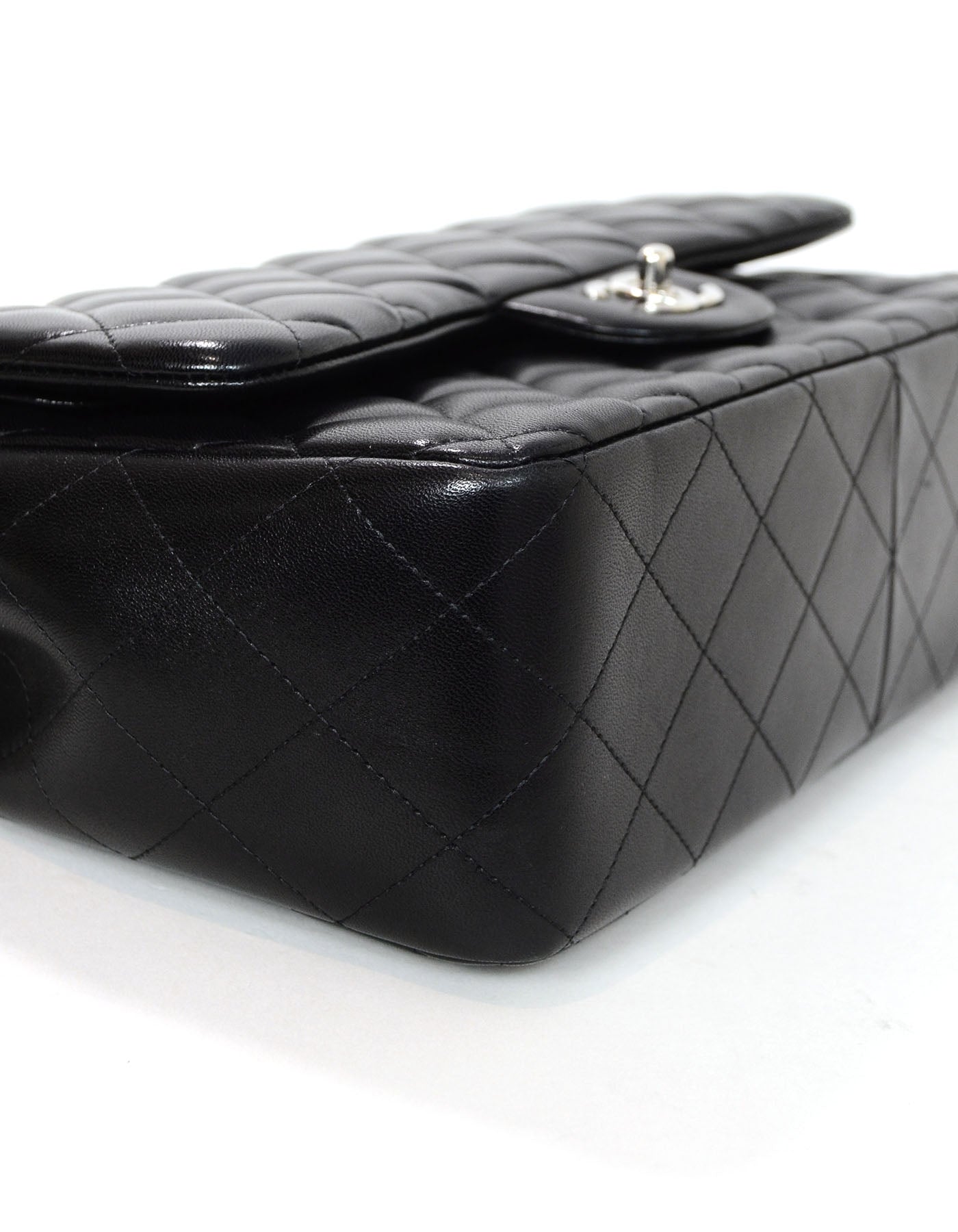 Chanel Black Lambskin Quilted Double Flap Jumbo Bag SHW