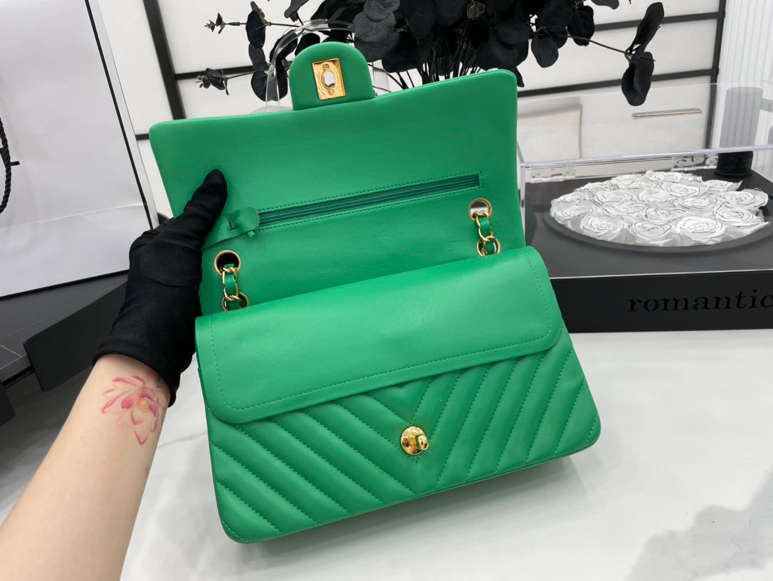 CHL Chevron Rectangular Classic 20.5cm Green Mini Flap Mini Bag