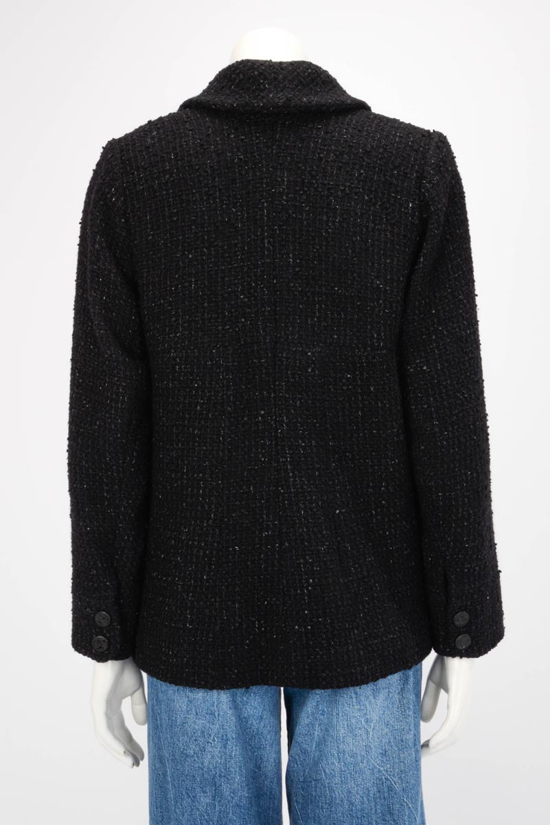 Chanel Black Boucle Tweed Single Breasted Blazer Fr 50
