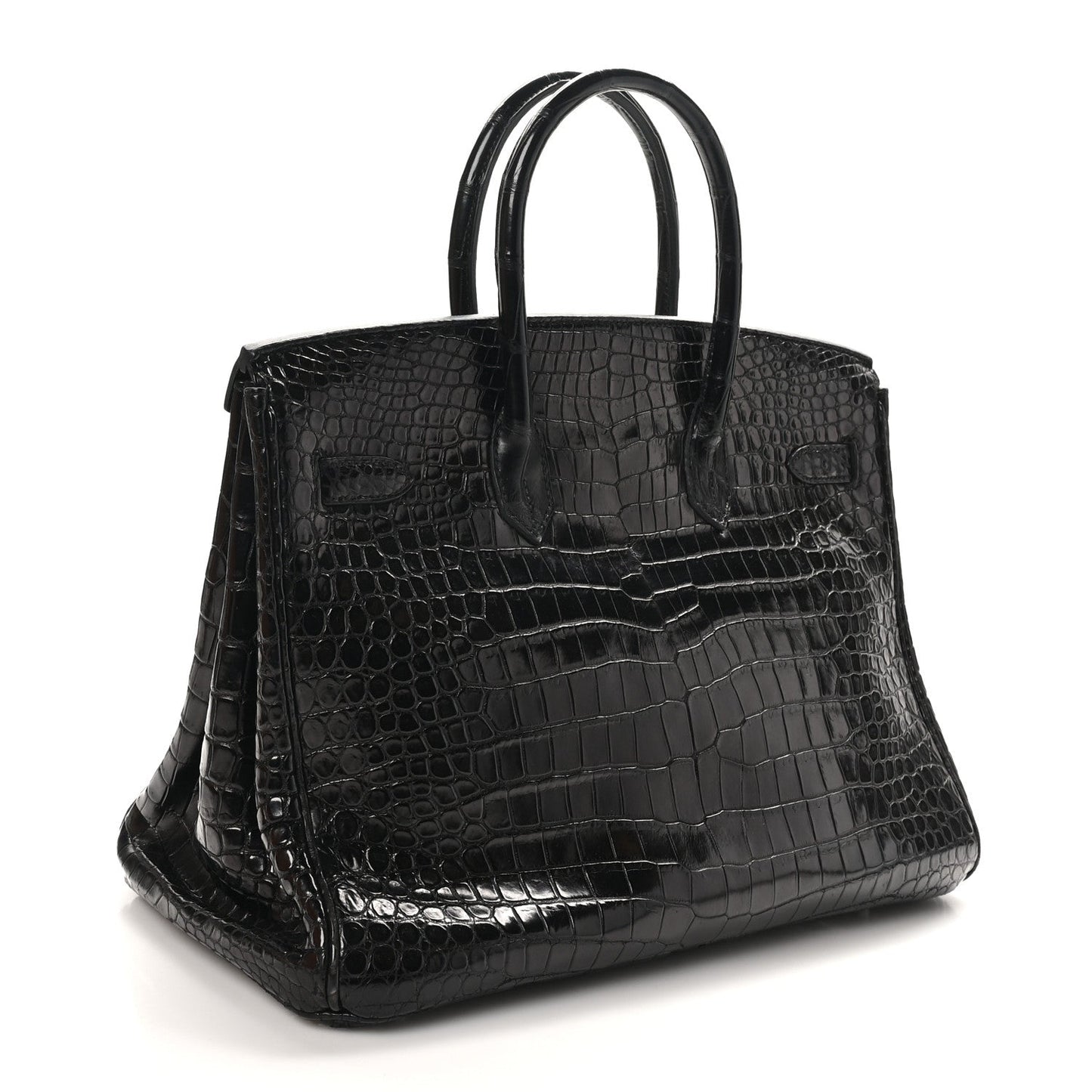 Hermes Shiny Porosus Crocodile Birkin Handbag Black Travel Bag 35 Black 1721106