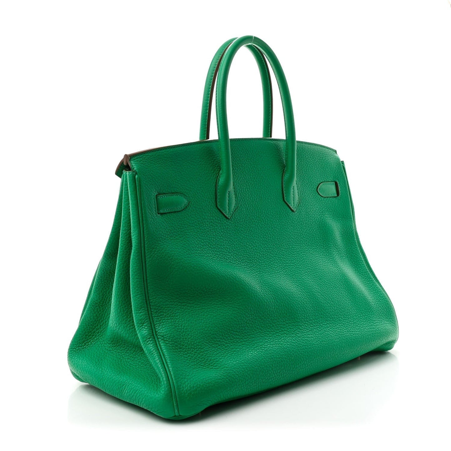 Hermes Taurillon Clemence Birkin Menthe Handbag Travel Bag 35 Menthe 1749598