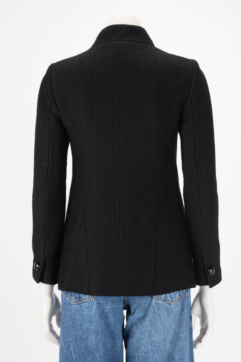 Chanel Black Cotton Tweed Wrap Front Jacket Fr 34