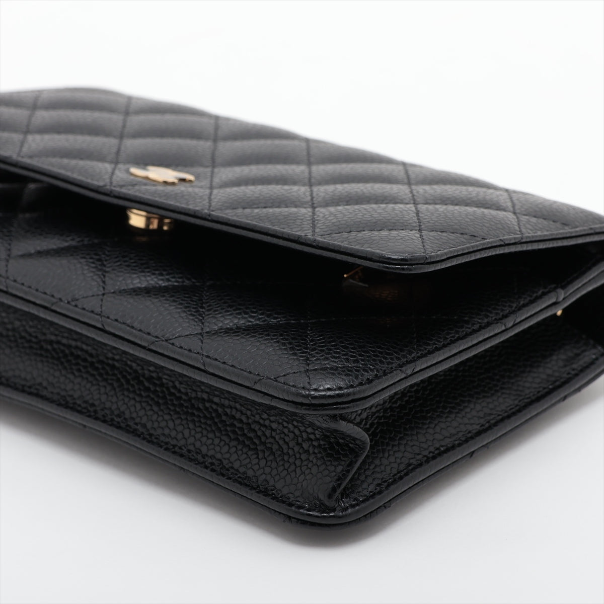 Chanel Matrasse Caviar S Chain Wallet Black G Gold IC Chip A33814