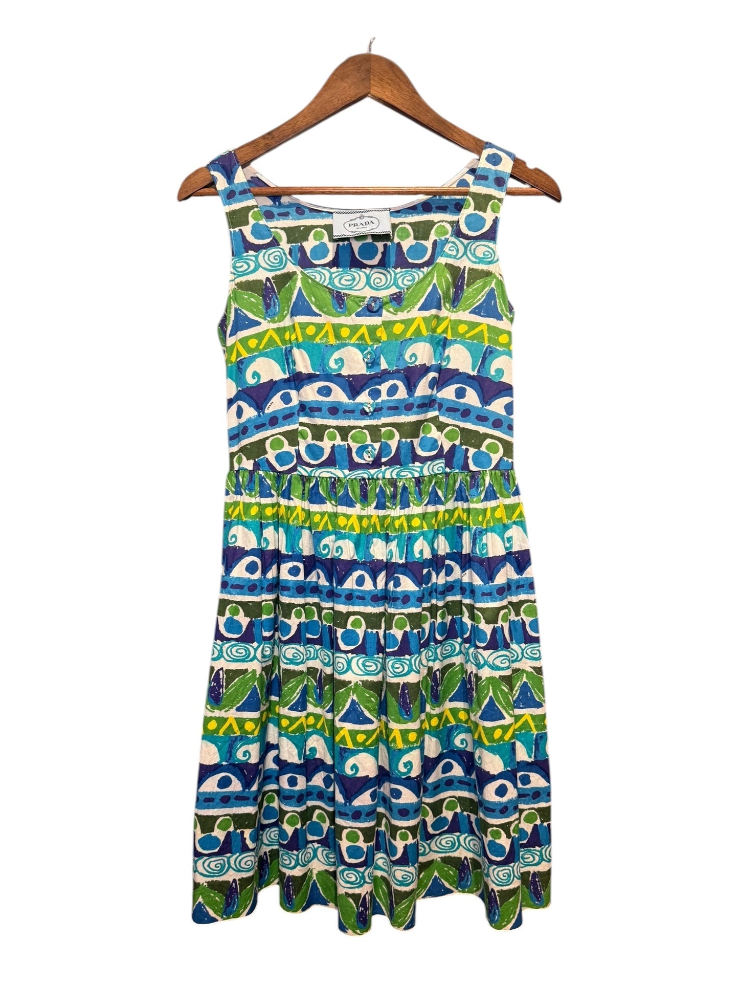 Prada Handbag Lagoon Print Mid Length Dress Blue