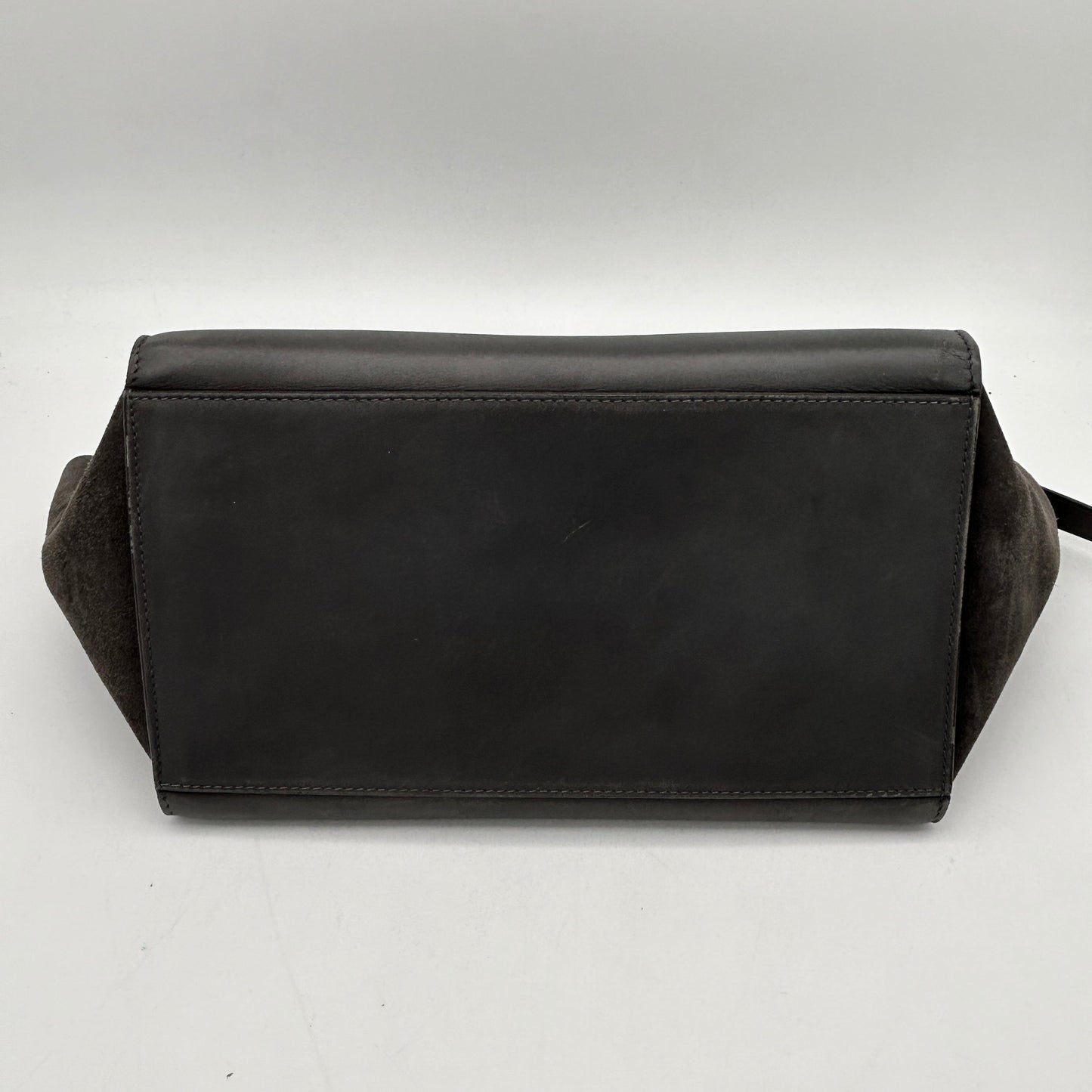 Luxury Smooth Calfskin Trapeze Bag Dark Grey Suede Medium Travel Bag
