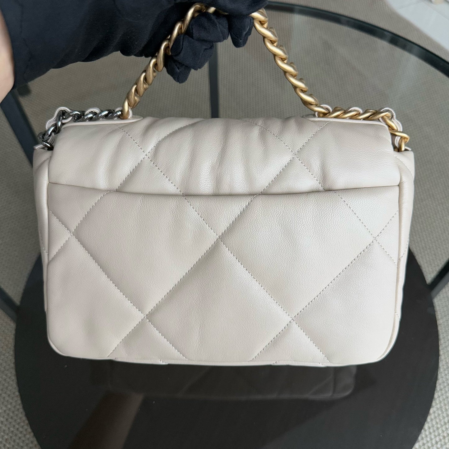 Chanel 19 Bag Small- C19 Quilted Goatskin Light Beige Two-tone Hardware Series 30