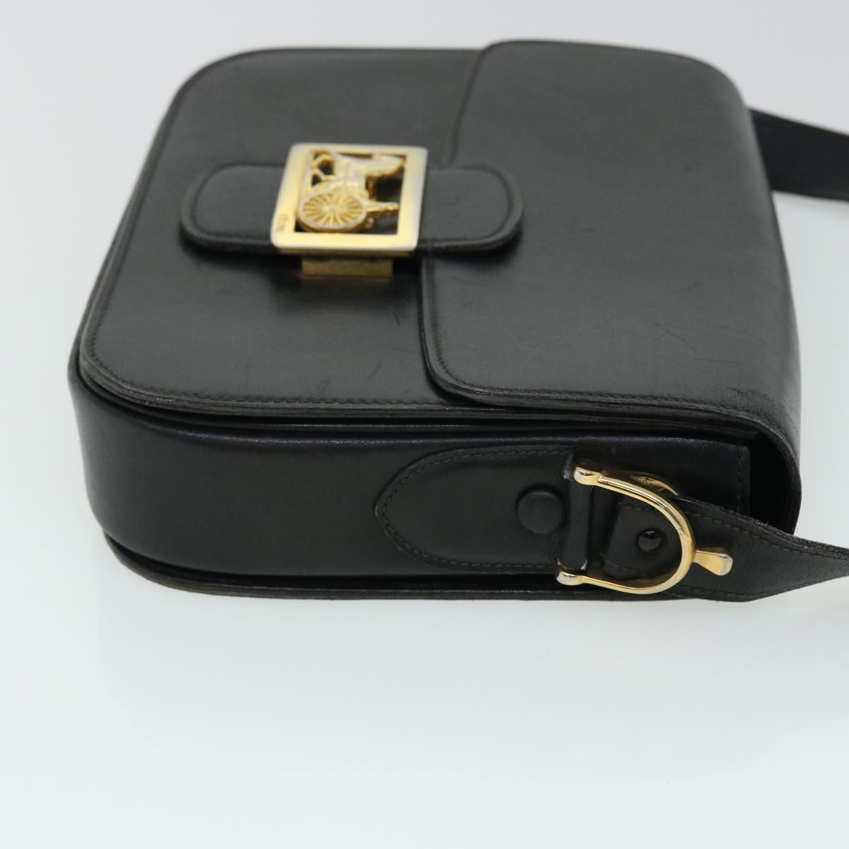 Luxury Horse Carriage Shoulder Bag Ep Leather Black