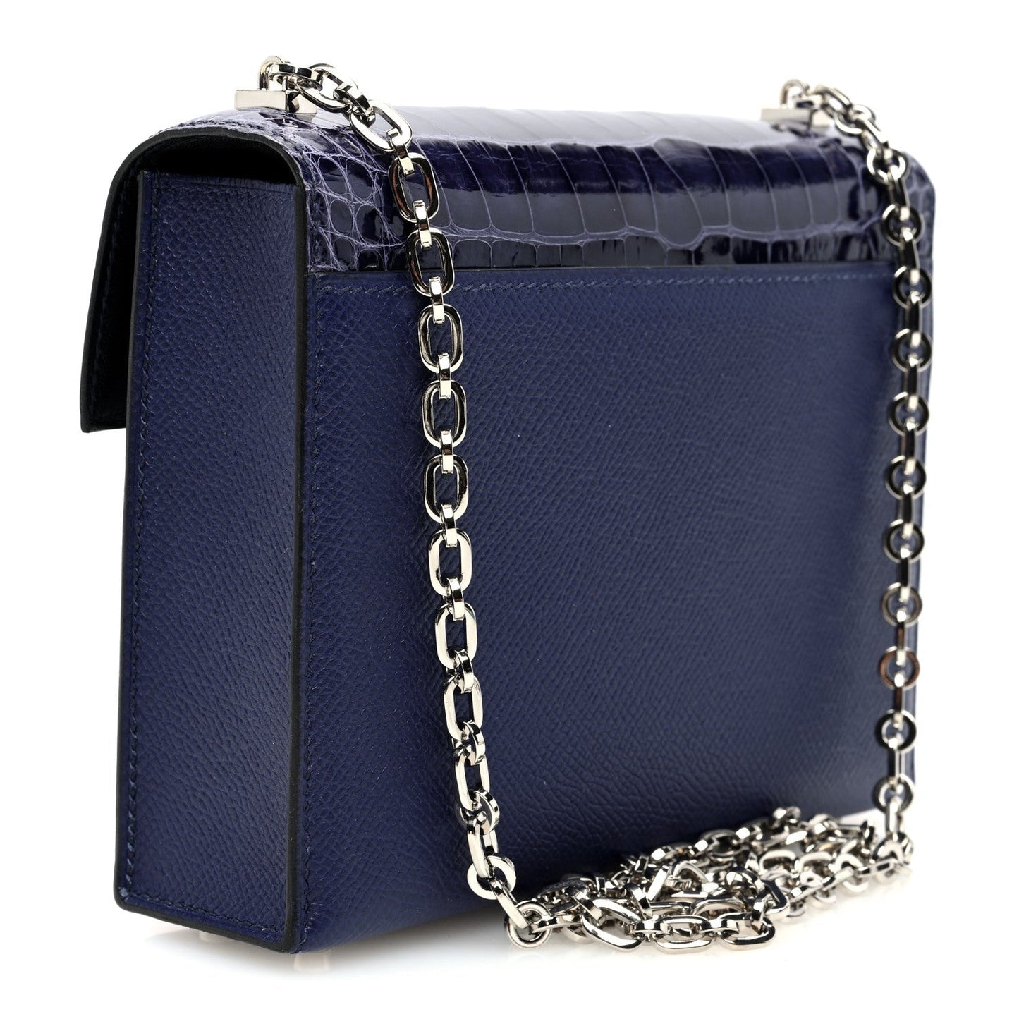 Hermes Epsom Shiny Alligator Verrou Chaine Bag Bleu Encre Black Mini Travel Bag
