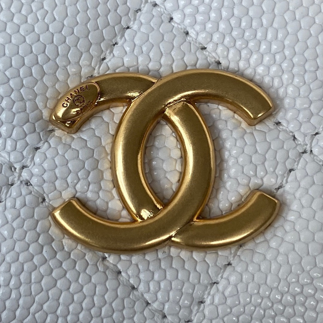 Chanel Clutch With Hardware Grained Shinny For Women White Gold Shoulder Bag