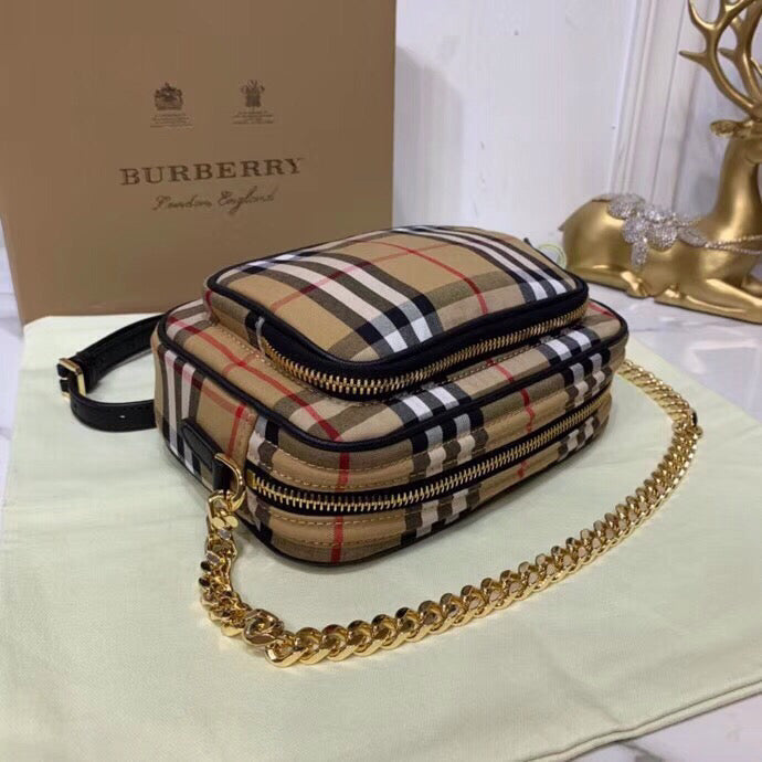 Top Quality Check Cotton Camera Bag Neutral Crossbody Bag