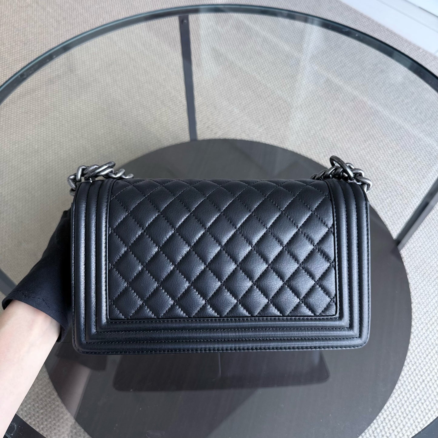 Chanel Boy Medium - 25CM Quilted Calfskin Black Ruthenium Silver Hardware Series 19