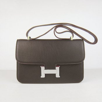 Hermes Luxury Constance Cm Togo Bag Dark Coffee Leather Silver Travel Bag