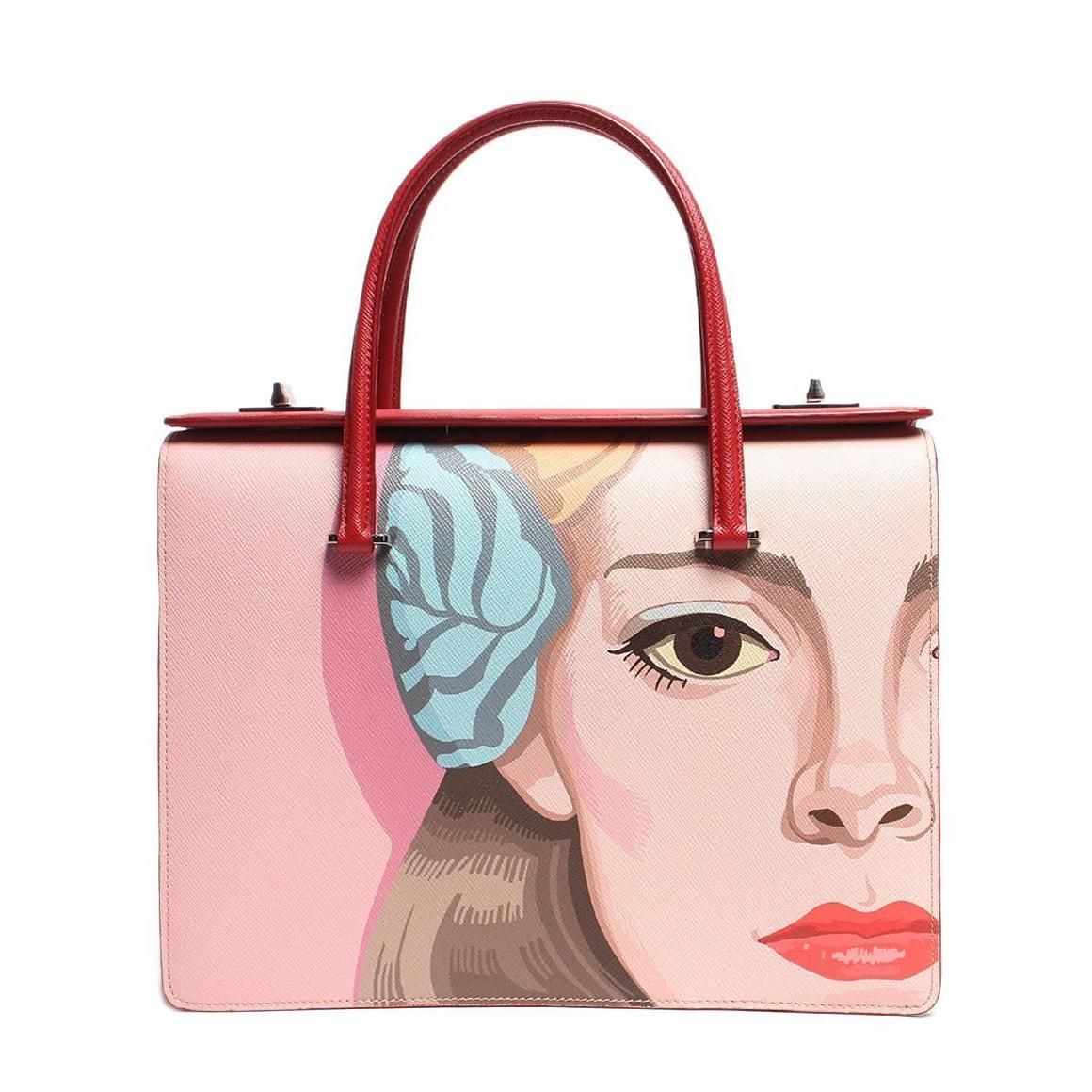 Prada Handbag Girl Print Bag w Tags - Handle Saffiano Pink