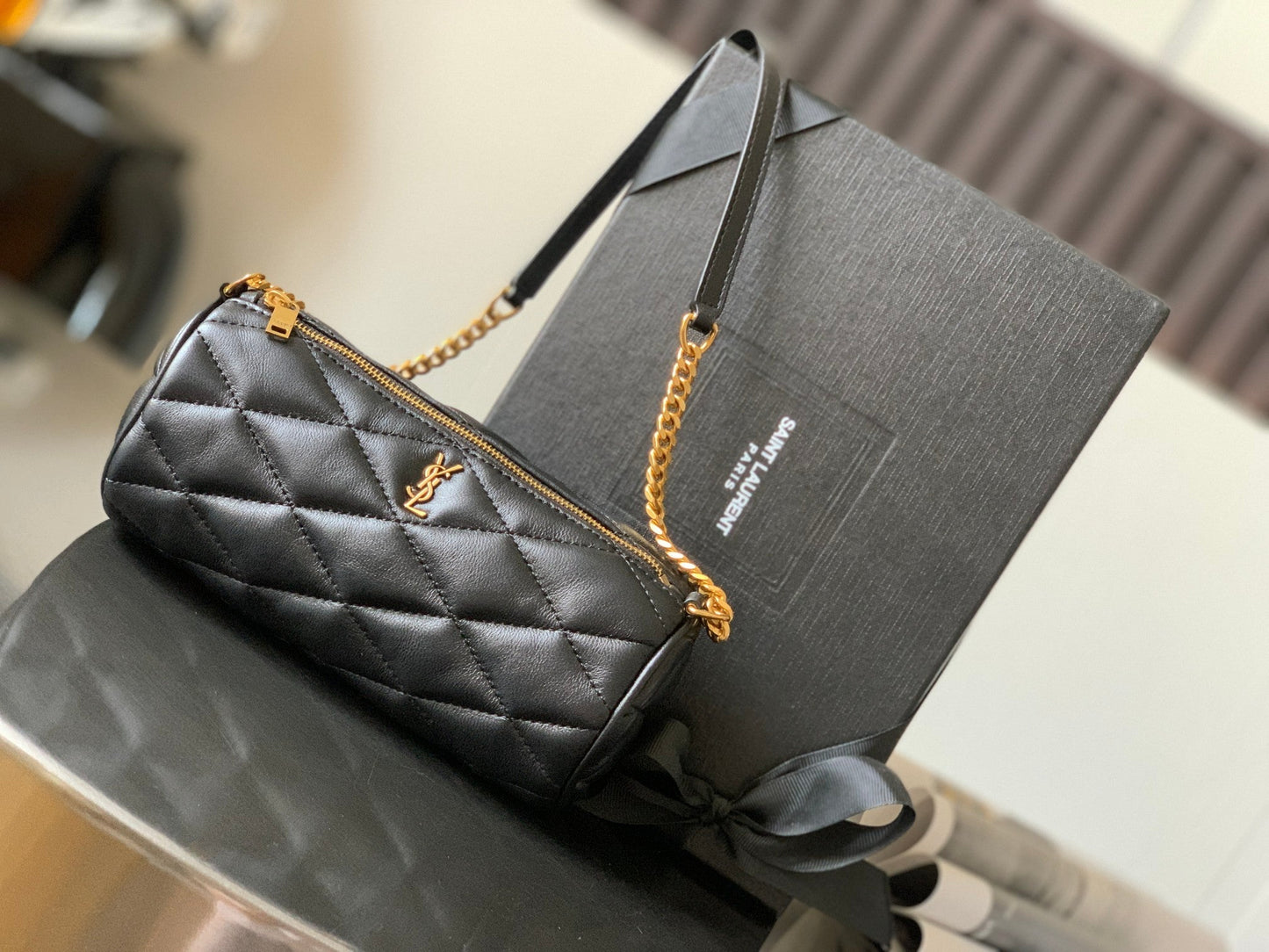 YSL Saint Laurent Sade Tube 7.9in 20cm Black Mini Bag