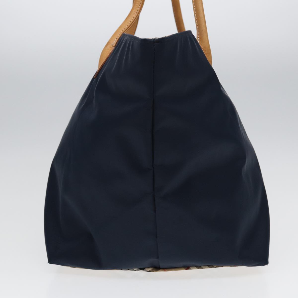 Burberry Luxury ss Nova Check Label Tote Bag Auth Nylon Blue Navy Navy Auth Fm3650