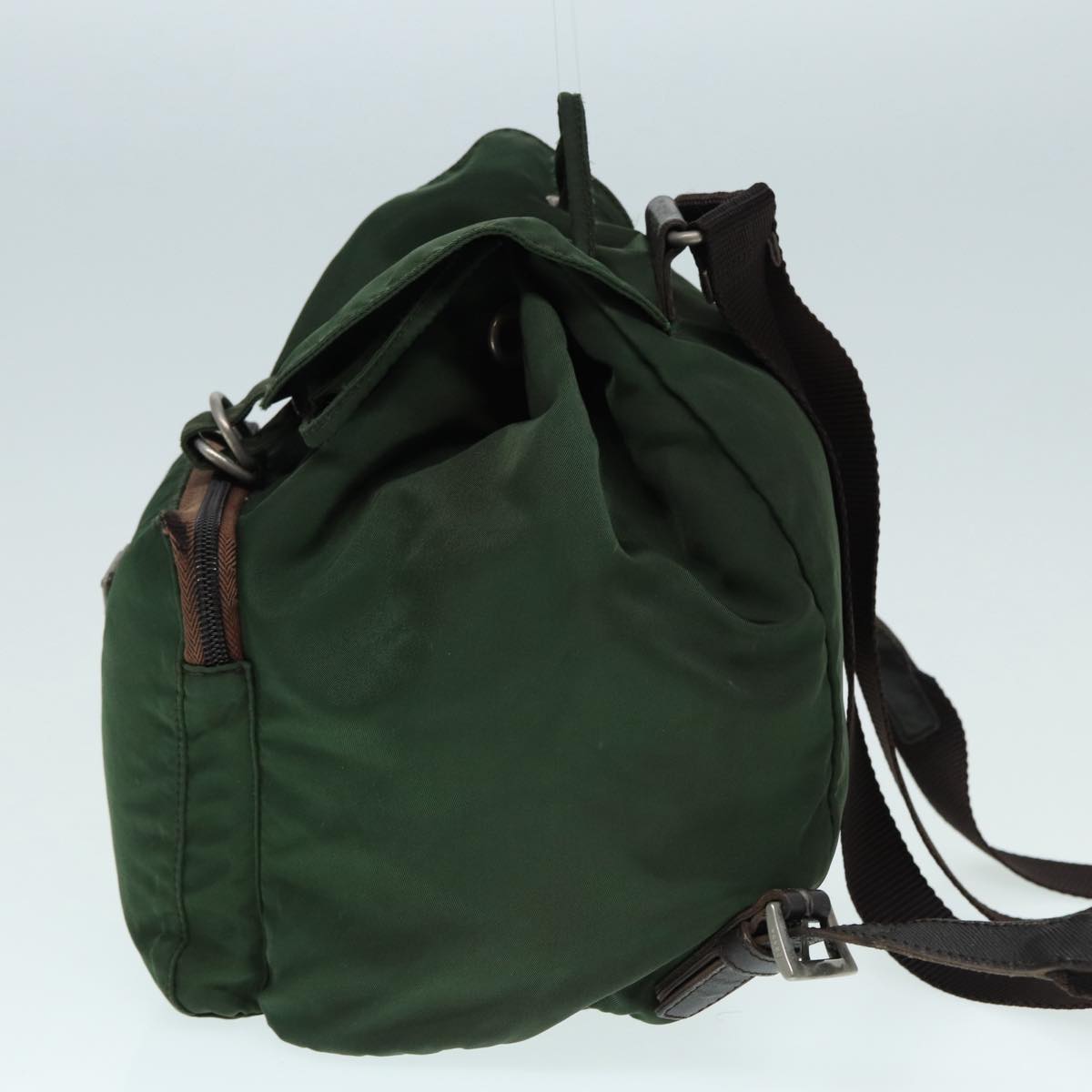 Prada Backpack Khaki Auth Nylon Brown Silver