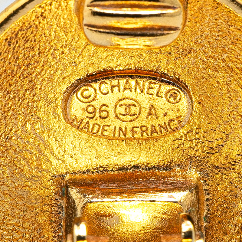 Chanel Gold Plated Coco Mark Crown Round Earrings 96A Bag