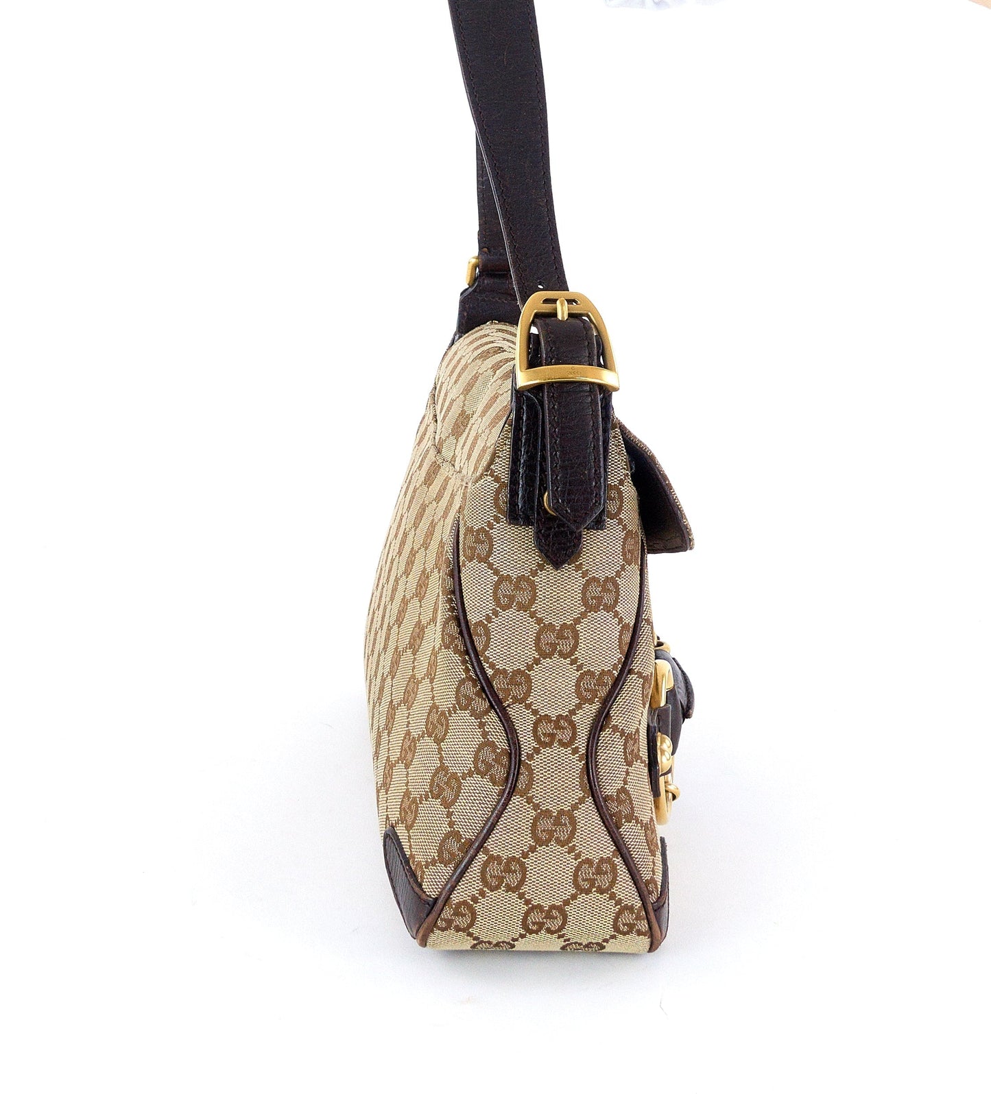 Gucci Horsebit Handbag Canvas Monogram Travel Bag