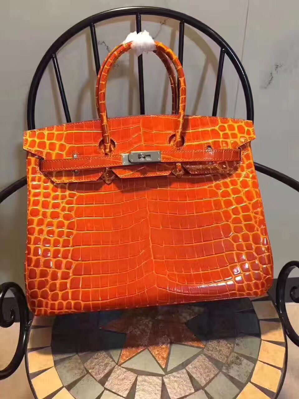 Hermes Luxury Birkin Cm Crocodile Handbag Orange Leather Silver Travel Bag