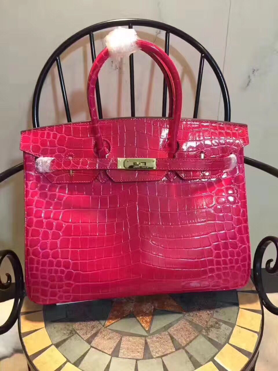 Hermes Luxury Birkin Cm Crocodile Handbag Peach Blossom Leather Gold Travel Bag