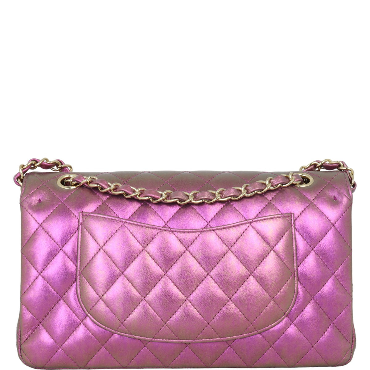 Chanel Classic Double Purple Iridescent Lambskin Handbag Green Medium