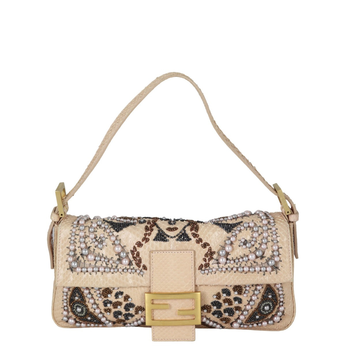 Fendi Handbag Beaded Baguette Bag Python Shoulder Bag