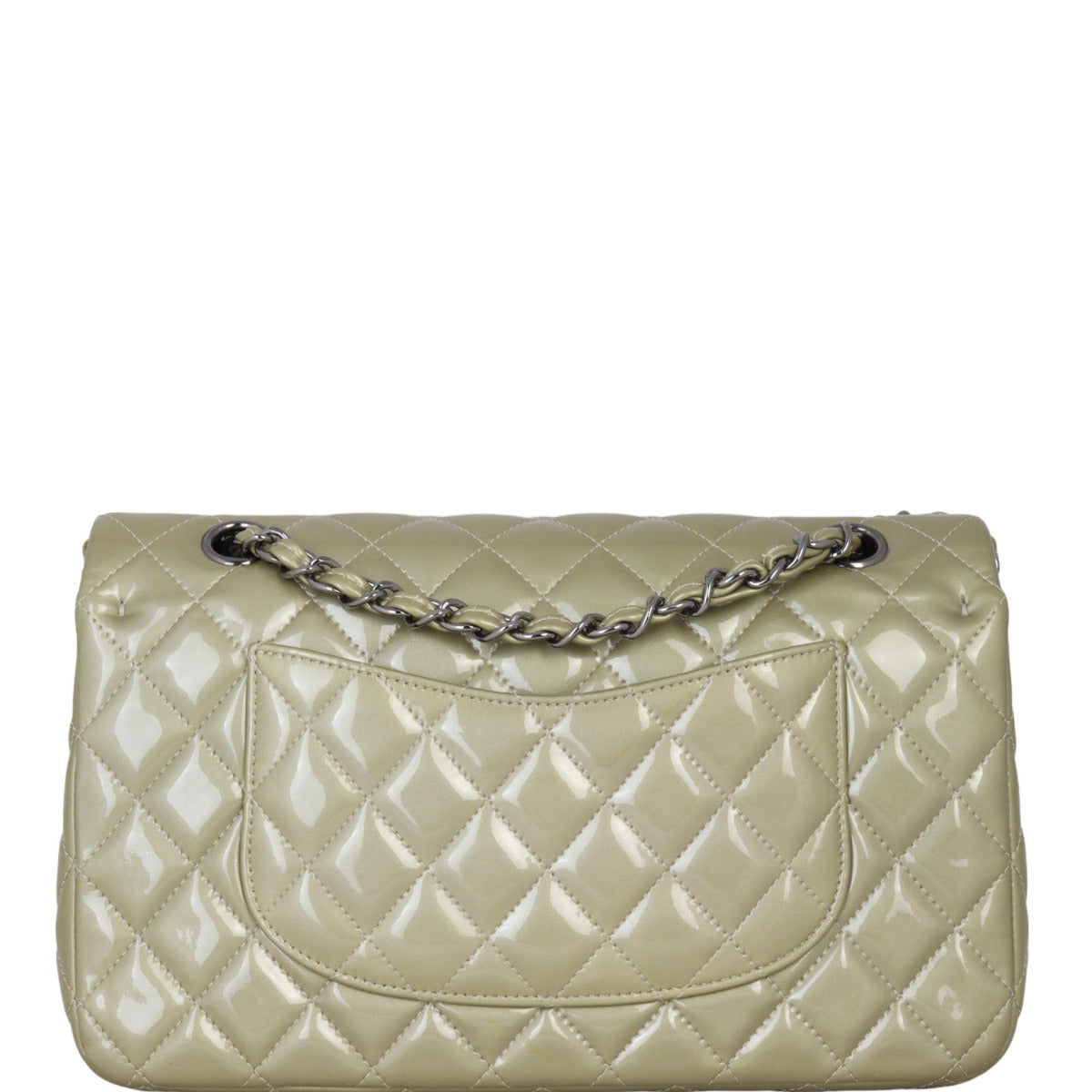 Chanel Classic Double Patent Metallic Champagne Handbag Medium Flap