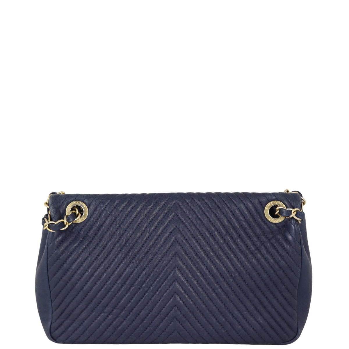 Chanel Surpique Chevron Single Bag Navy Blue Flap Handbag