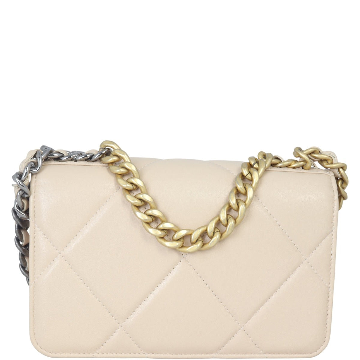 Chanel 19 Wallet On Goatskin Handbag White Beige