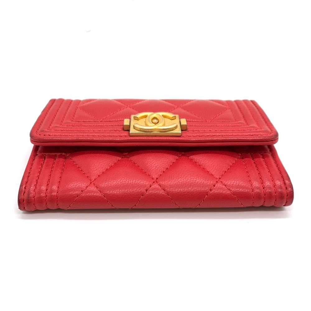 Chanel Boy Card Case Red Lambskin Bag