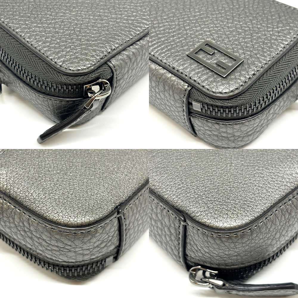 Fendi Crossbody Bag Metallic Leather Gray Mini