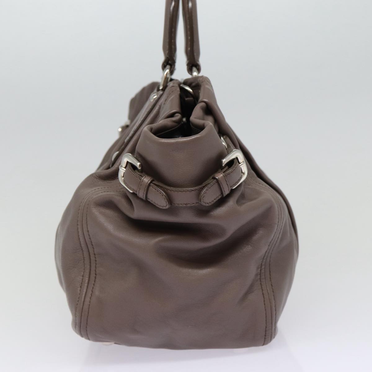 Prada Hand Bag 2Way Auth Leather Silver Gray Travel Bag