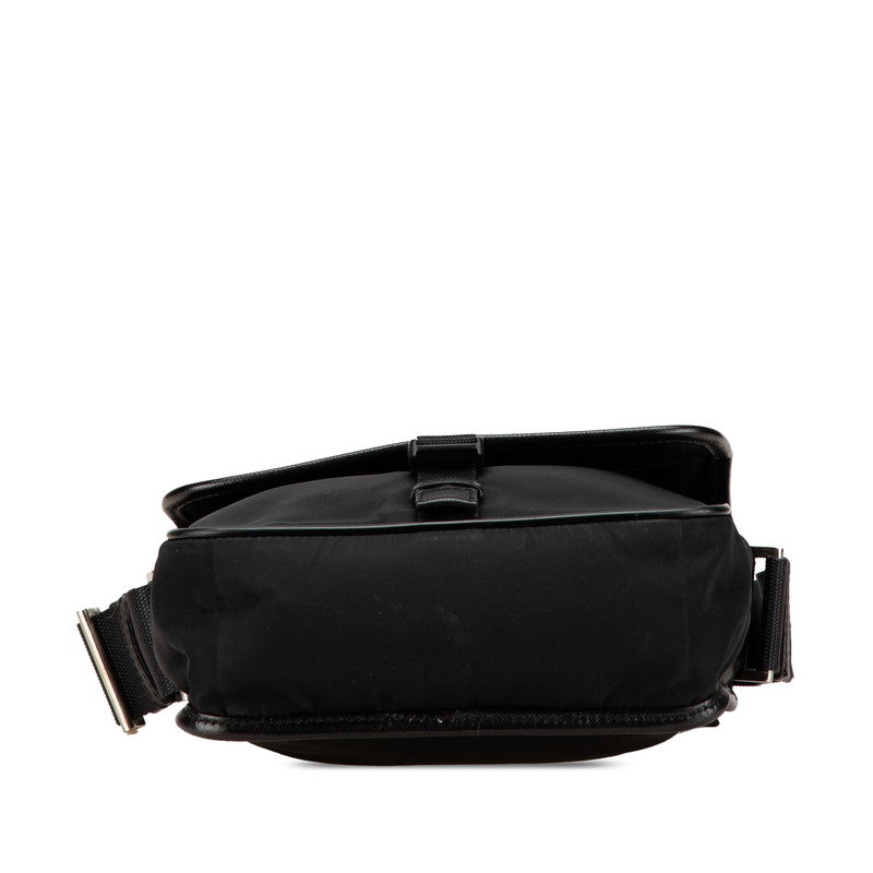 Prada Triangle Plate Shoulder Bag Leather Nylon Logo