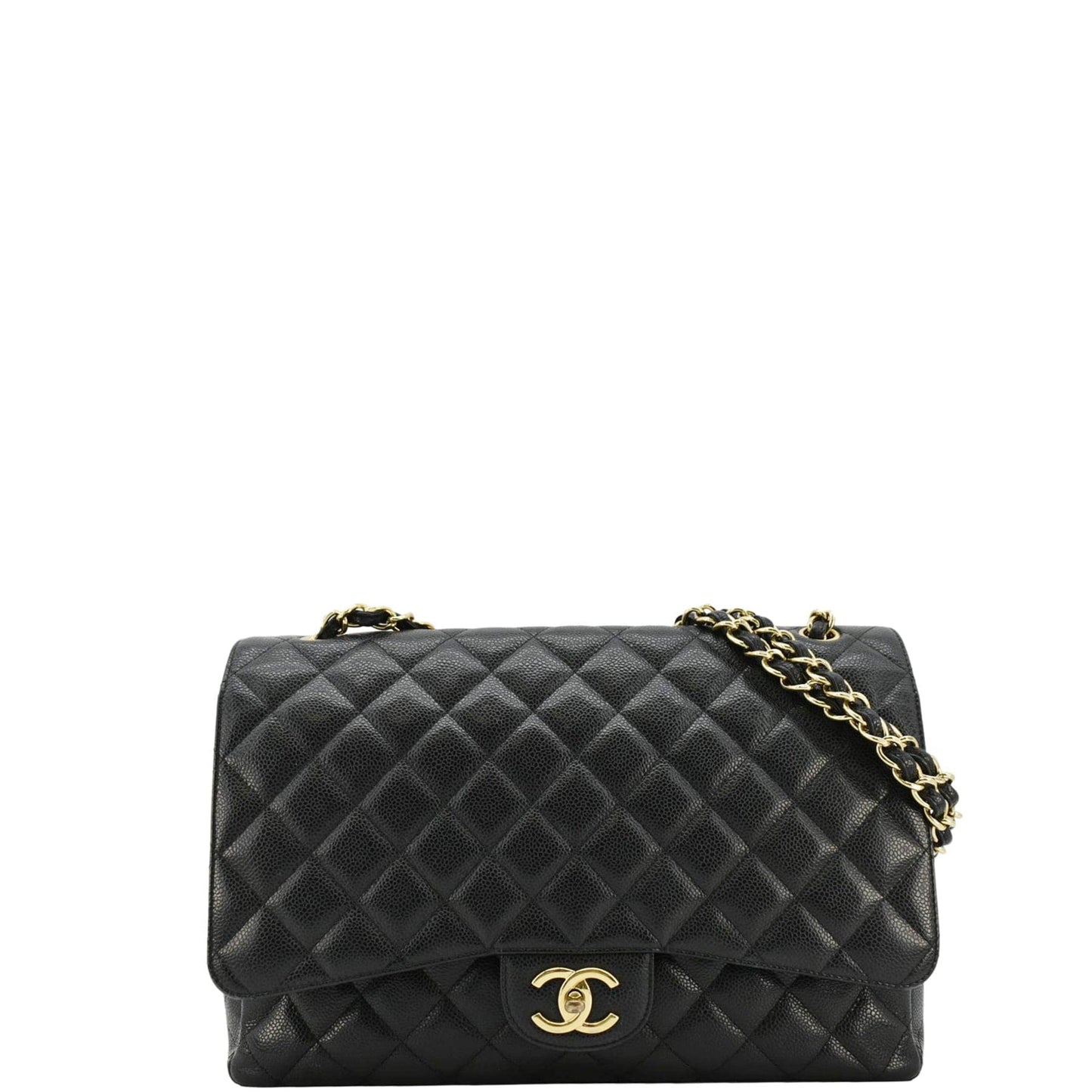 Chanel Maxi Double Flap Leather Black Travel Bag Flap Bag